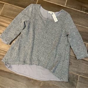 Simply Noelle Sequined Split Back Top Grey S-M